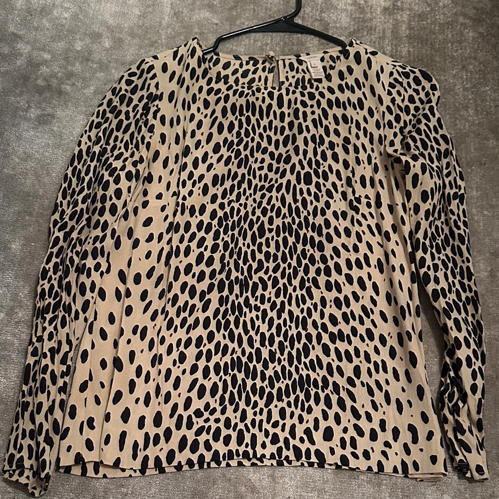J. Crew Black and Tan Animal Print Blouse
